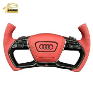 perforated leather Audi steering wheel in red