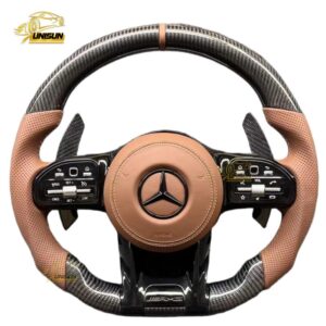 carbon fiber Benz Steering Wheel brown leather hand grip