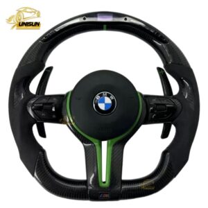 carbon fiber LED Steering wheel with hand patch green trim