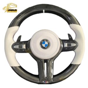 white leather Steering wheel with LED short hand grip