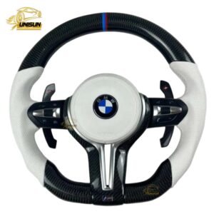 white leather Steering wheel with carbon fiber shift