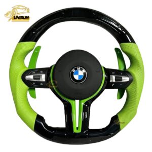 green leather F10 Steering wheel piano carbon fiber