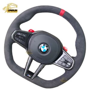 suede BMW Steering wheel red top mark with red M button