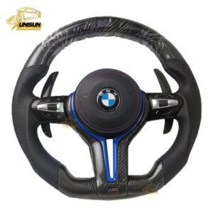 blue carbon fiber trim Steering wheel with LED for BMW
