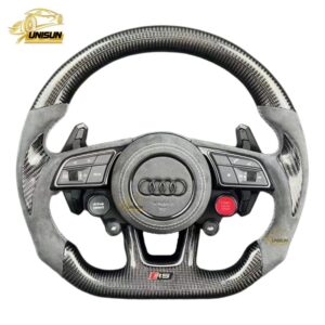 Audi carbon fiber steering wheel 4 button leather cover