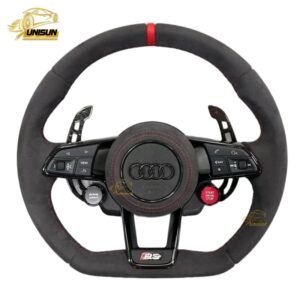 Suede Audi steering wheel red strip for A3 A4