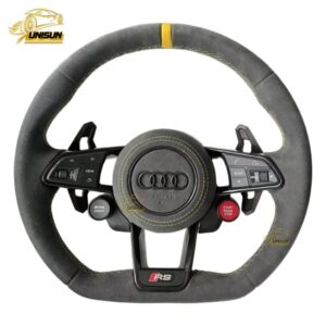 Suede Audi steering wheel yellow strip for A4